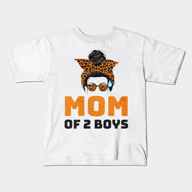 MOM OF 2 BOYS - Leopard Bandana Mom Graphic Kids T-Shirt by Nexa Tee Designs